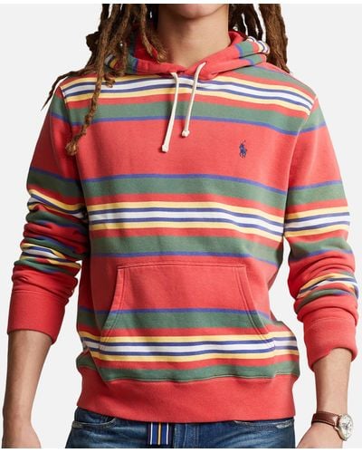 Polo Ralph Lauren Long Sleeve Multi Stripe Hooded Sweatshirt - Red