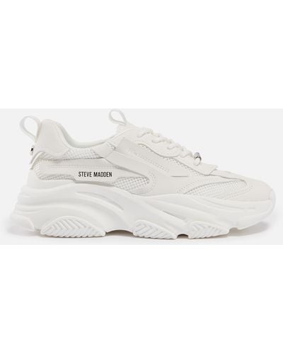 Steve Madden Possession-e Faux Leather And Mesh Sneakers - White