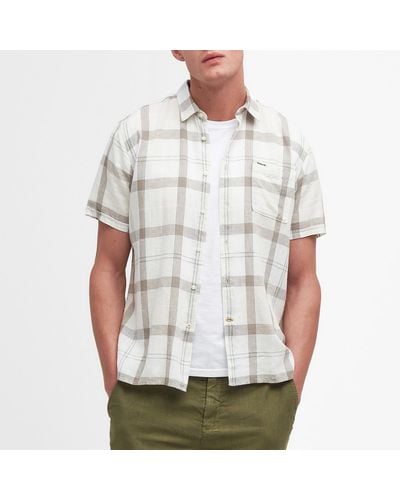 Barbour Croft Checked Linen-blend Overshirt - White
