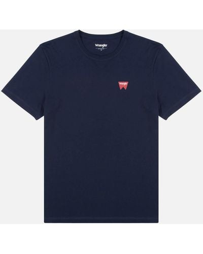 Wrangler Sign Off Logo Cotton T-Shirt - Blau