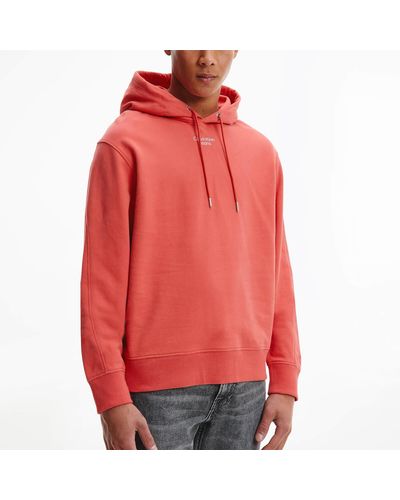 Calvin Klein Logo-Printed Terry Hoodie - Rot