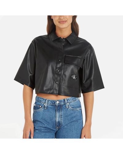 Calvin Klein Boxy Faux Leather Overshirt - Black