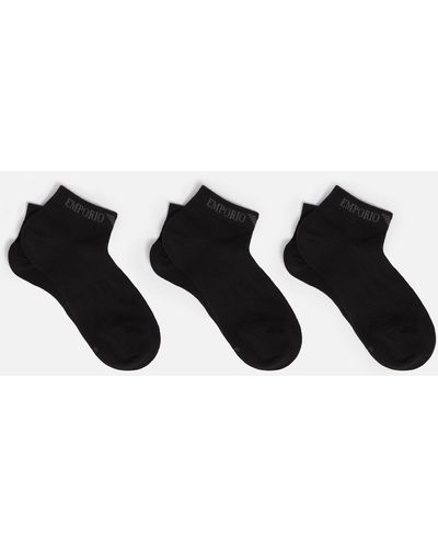 Emporio Armani Three-pack Cotton-blend Socks - Black