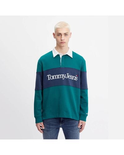 Tommy Hilfiger Serif Linear Colourblock Cotton Rugby Top - Blue
