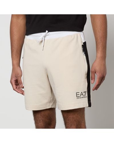 EA7 Summer Colour-Block Cotton-Blend Shorts - Natur
