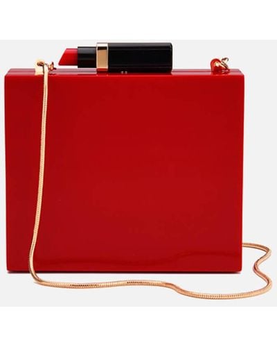 Lulu Guinness Chloe Perspex Clutch Bag With Lipstick - Red