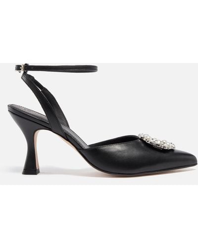 Alohas Cinderella Crystal Leather Heeled Court Shoes - Black