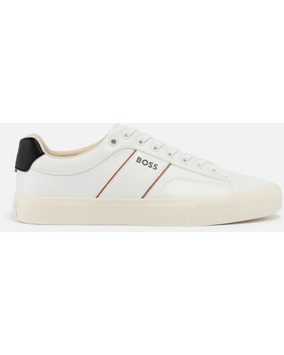 BOSS Aiden Faux Leather Tennis Trainers - Weiß