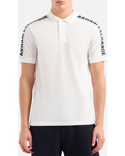 Armani Exchange Tape Logo-Print Cotton-Piqué Polo Shirt - Weiß