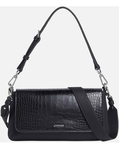 Calvin Klein Ck Must Croc-effect Faux Leather Shoulder Bag - Black