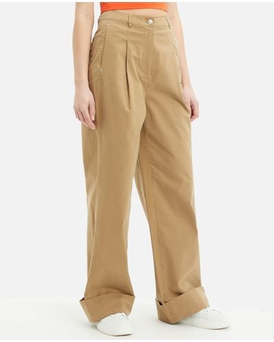 Calvin Klein Embroidery High-waisted Lyocell-blend Pants - Natural