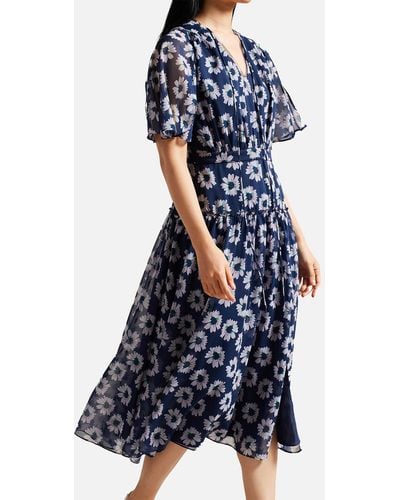 Ted Baker Floral Print Tiered Midi Dress - Blue