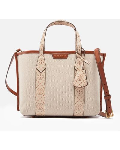 Tory Burch Perry Canvas Small Triple-Compartment Tote Bag - Natur