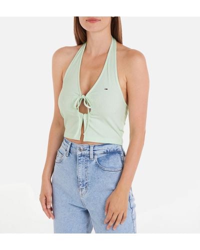 Tommy Hilfiger Halter Neck Ribbed Knit Top - Blue