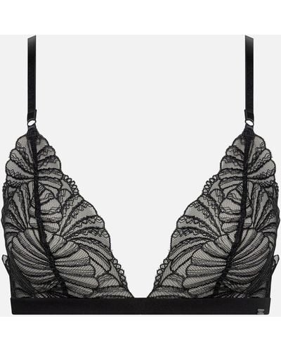 Calvin Klein Sheer Embroidered Stretch-lace Unlined Triangle Bra - Black