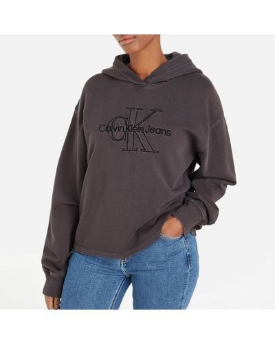Calvin Klein Logo-embroidered Cotton-jersey Hoodie - Gray