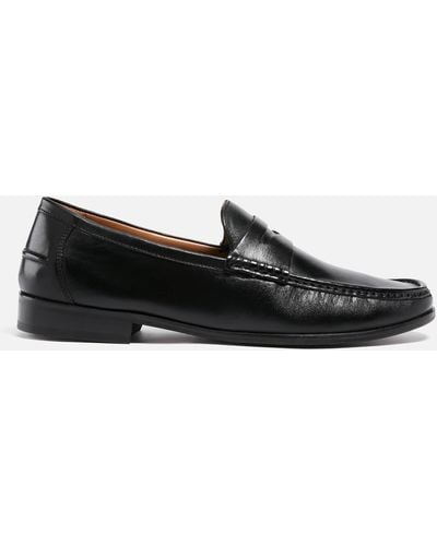 Walk London Tino Leather Saddle Loafers - Black