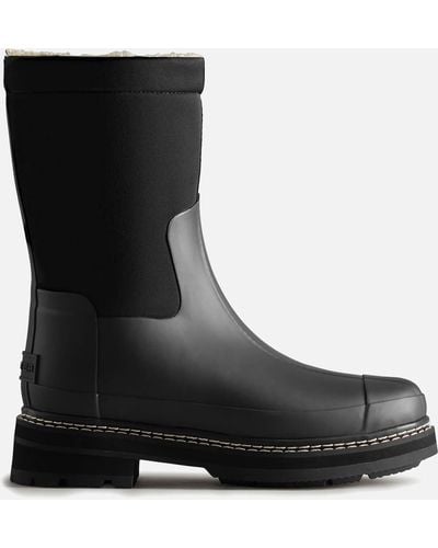 HUNTER Neoprene, Faux Shearling And Rubber Boots - Black