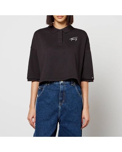 Tommy Hilfiger Signature Crop Jersey Polo Top - Black