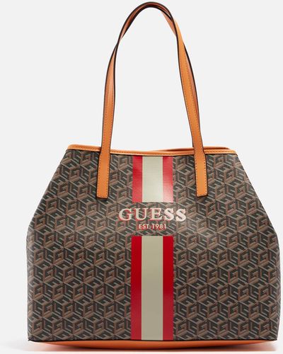 Guess Vikky Faux Leather Large Tote Bag - Brown
