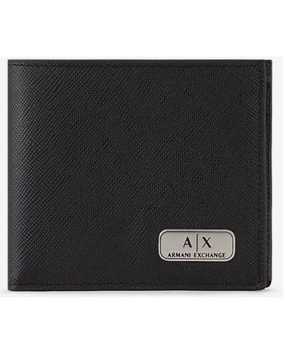 Armani Exchange Allover Logo-Patched Leather Bifold Wallet - Schwarz