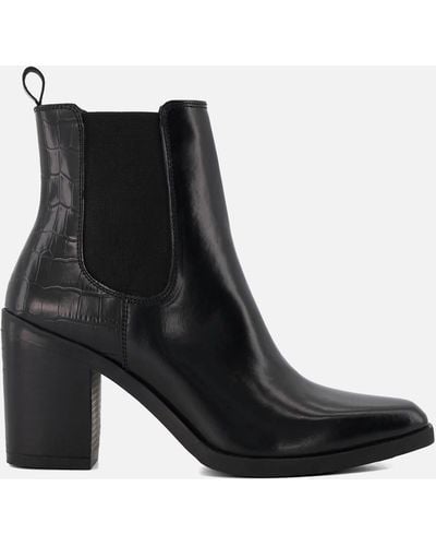 Dune Womens Promising Block-heel Leather Western Boots - Black