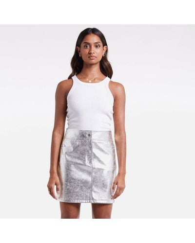 Never Fully Dressed Metallic Faux Leather Skirt - White