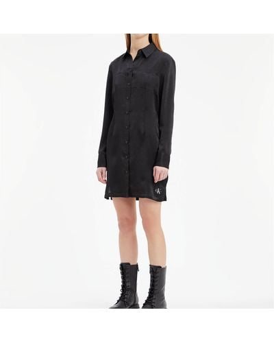 Calvin Klein Satin Shirt Dress - Black