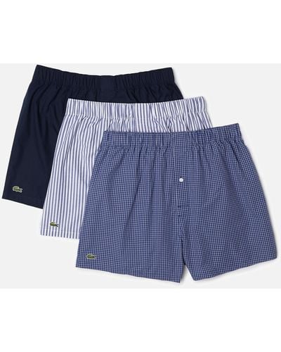 Lacoste 3 Pack Woven Cotton Boxer Shorts - Blue