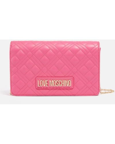 Love Moschino Borsa Smart Daily Quilted Faux Leather Crossbody Bag - Pink