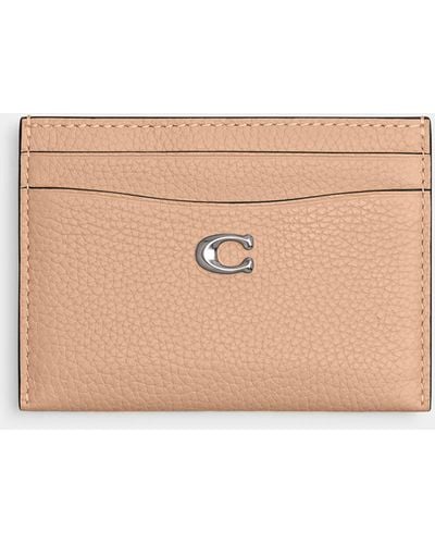 COACH Polished Pebble Essential Leather Card Case - Natur