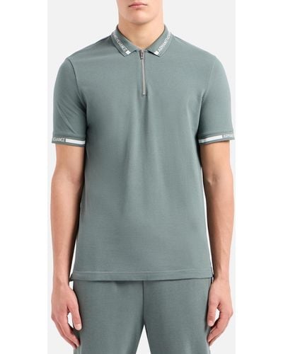 Armani Exchange Zip Neck Cotton Polo Shirt - Gray