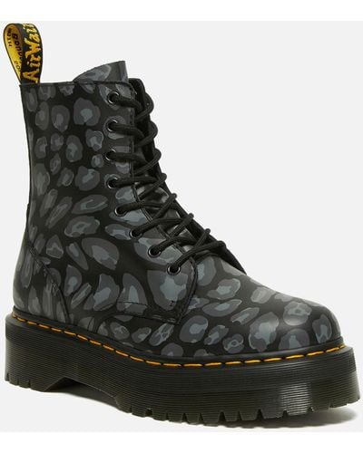 Dr. Martens Jadon Distorted Leopard Leather Platform Boots - Black