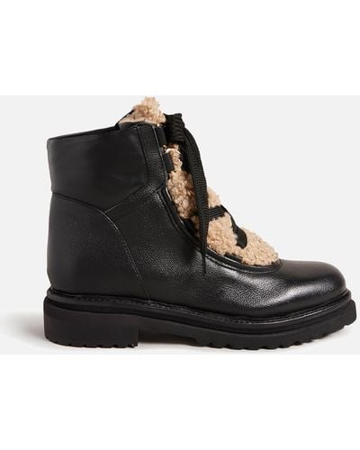 Ted Baker Mosie Leather and Faux Shearling-Blend Boots - Schwarz
