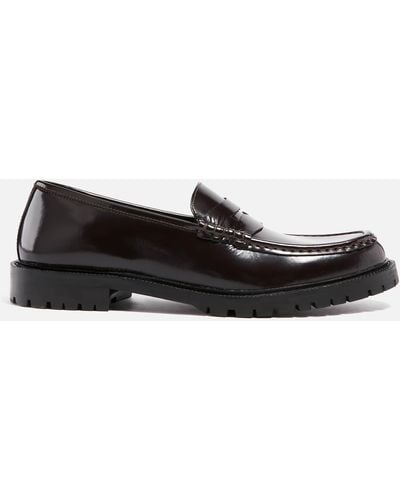 Walk London Campus Leather Saddle Loafers - Black