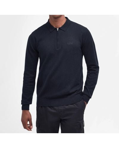 Barbour Binder Cotton And Wool-blend Polo Shirt - Blue
