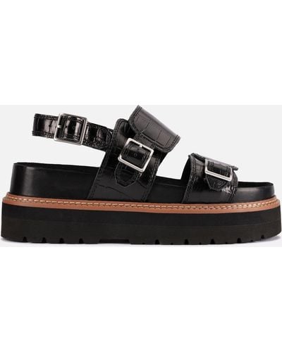 Clarks Orianna Glide Cros-effect Leather Sandals - Black