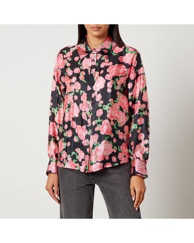 Crās Gina Flower-Printed Satin Shirt - Red