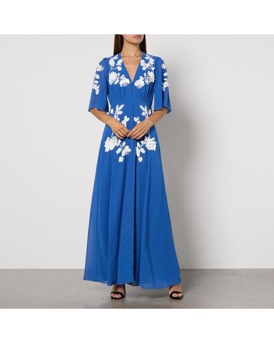 Hope & Ivy Eloise Embellished Plunge Maxi Dress - Blue