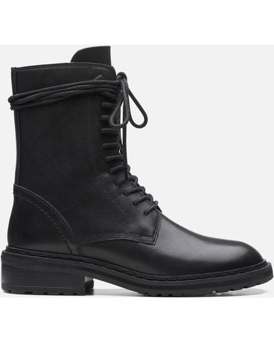 Clarks Tilham Lace Up Leather Boots - Black