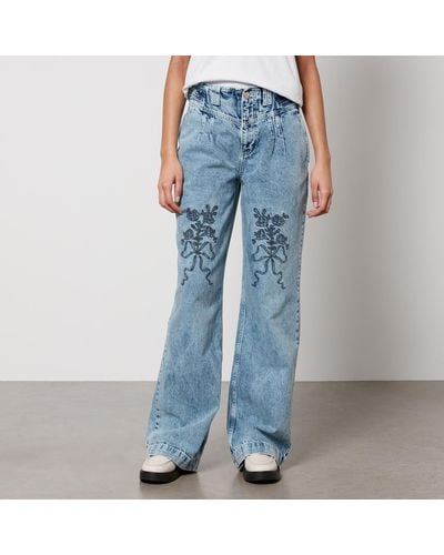 Damson Madder Babysitter Floral-embroidered Denim Straight-leg Jeans - Blue