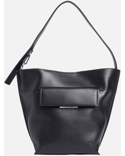 Calvin Klein Linear Faux Leather Shopper Bag - Black
