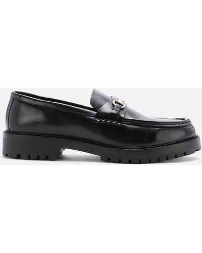 Walk London Sean Leather Trim Loafers - Black