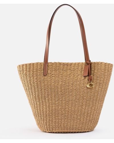 COACH Straw Tote Bag - Brown