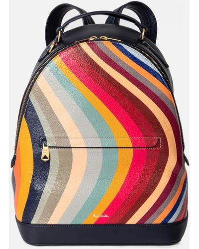 Paul Smith Swirl Striped Leather Backpack - Red