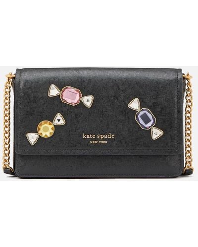 Kate Spade Bonbon Stone Embellished Saffiano Leather Wallet - Black