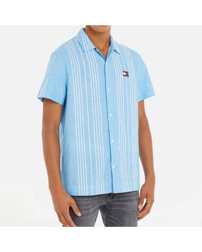 Tommy Hilfiger Classic Striped Cotton And Linen-blend Shirt - Blue