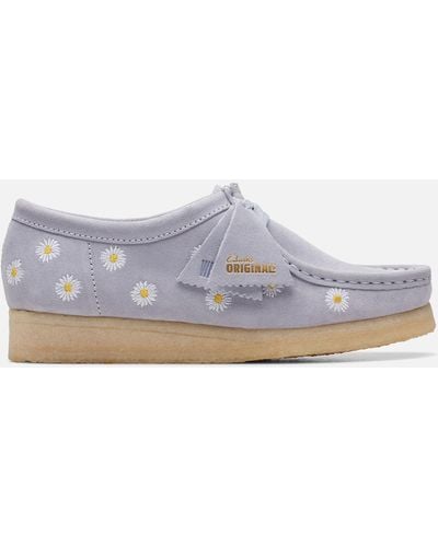 Clarks Embroidered Suede Wallabee Shoes - Blue