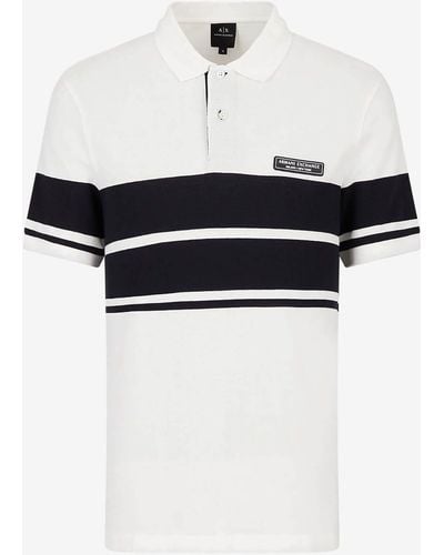 Armani Exchange Stripe Cotton Polo Shirt - Black