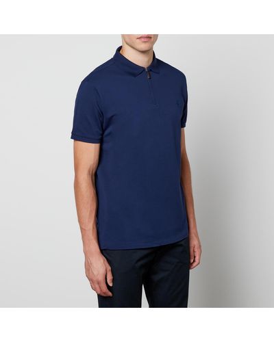 Polo Ralph Lauren Slim-Fit Cotton-Blend Half-Zip Polo Shirt - Blue